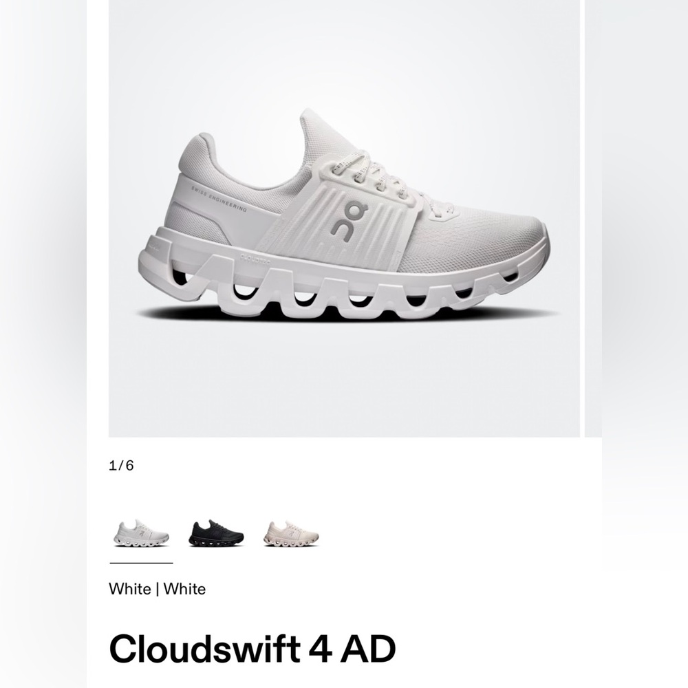 Women’s On Running Cloudswift 4 AD White Athletic Shoes size 9